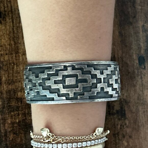 ❌SOLD❌Mexican Silver 925 Aztec Cuff Bracelet - Picture 5 of 6